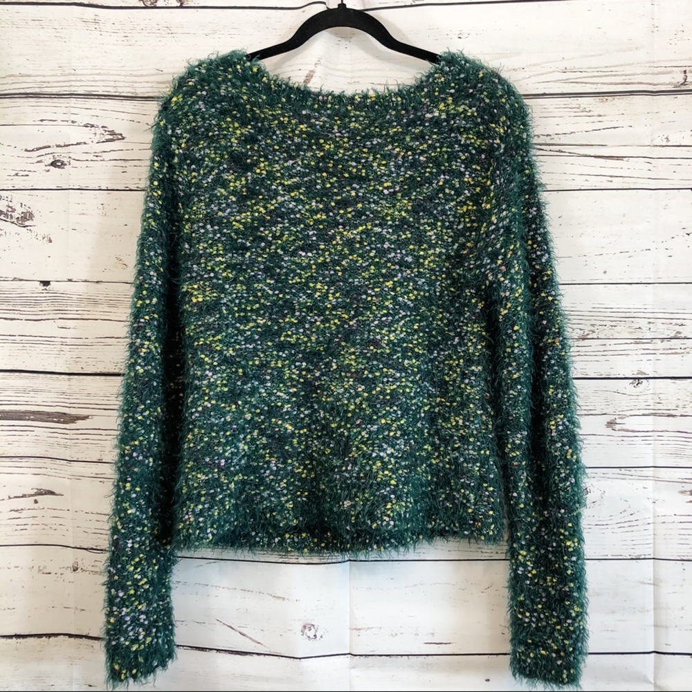 Wild Fable Green Fuzzy Pom Pom Sweater